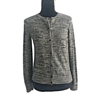 Ann Taylor LOFT Cardigan XS White Gray Black Space Dye Sweater‎ Long Sl Washable